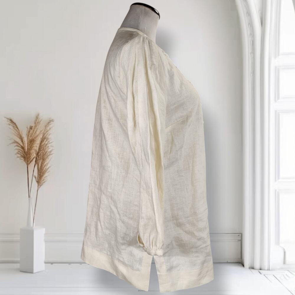 Brooks Brothers Linen Tunic Dress Embroidered Ivory Boho Preppy Size 12 - Picture 12 of 12